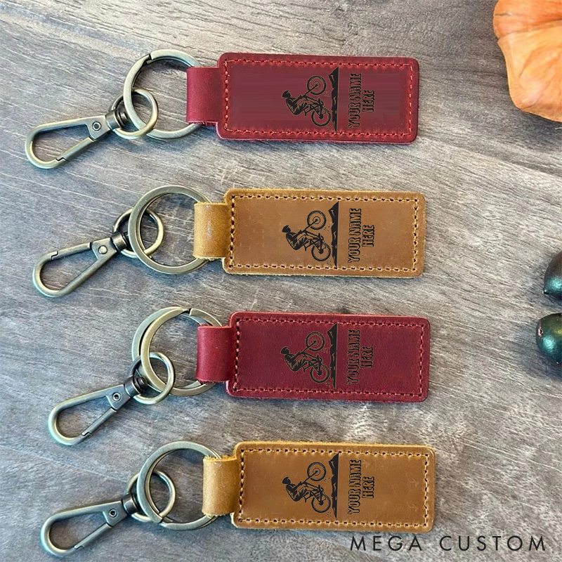 Personalized Mountain Biking Leather Keychain Custom for Mountain Biker Sports Gift