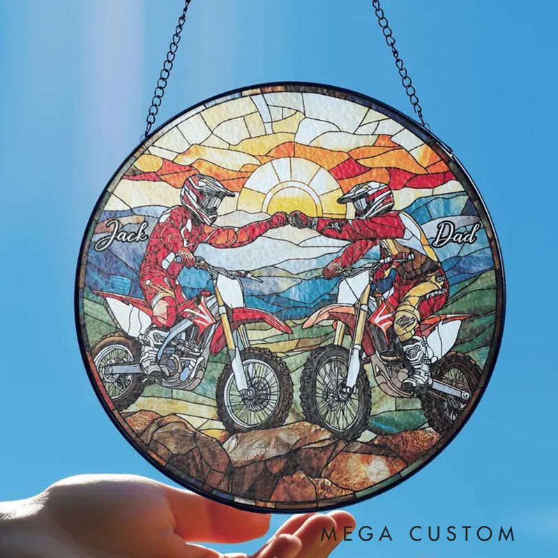 Personalized Dad and Son Motocross Glass Suncatcher Dirt Bike Gift Racing Lover Gift
