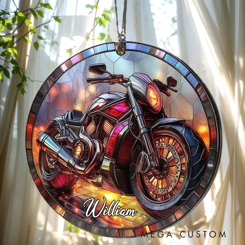 Personalized Faux Stained Glass Acrylic Suncatcher Motorcycle Window Hanging Art