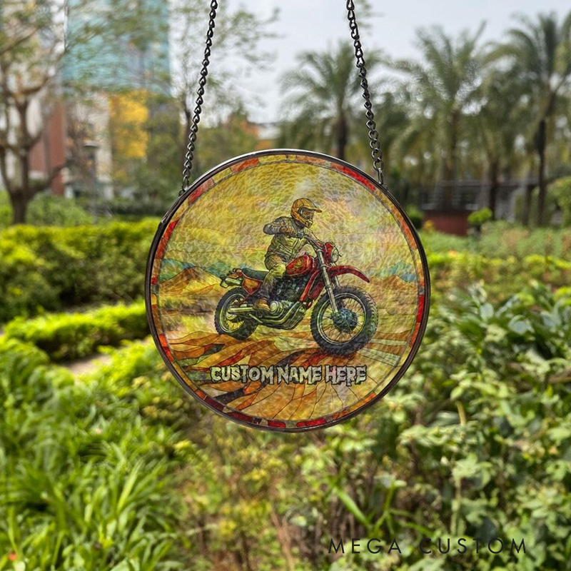 Personalized Dad Motorcross Glass Suncatcher Dirt Bike Ornament Racing Lover Gift
