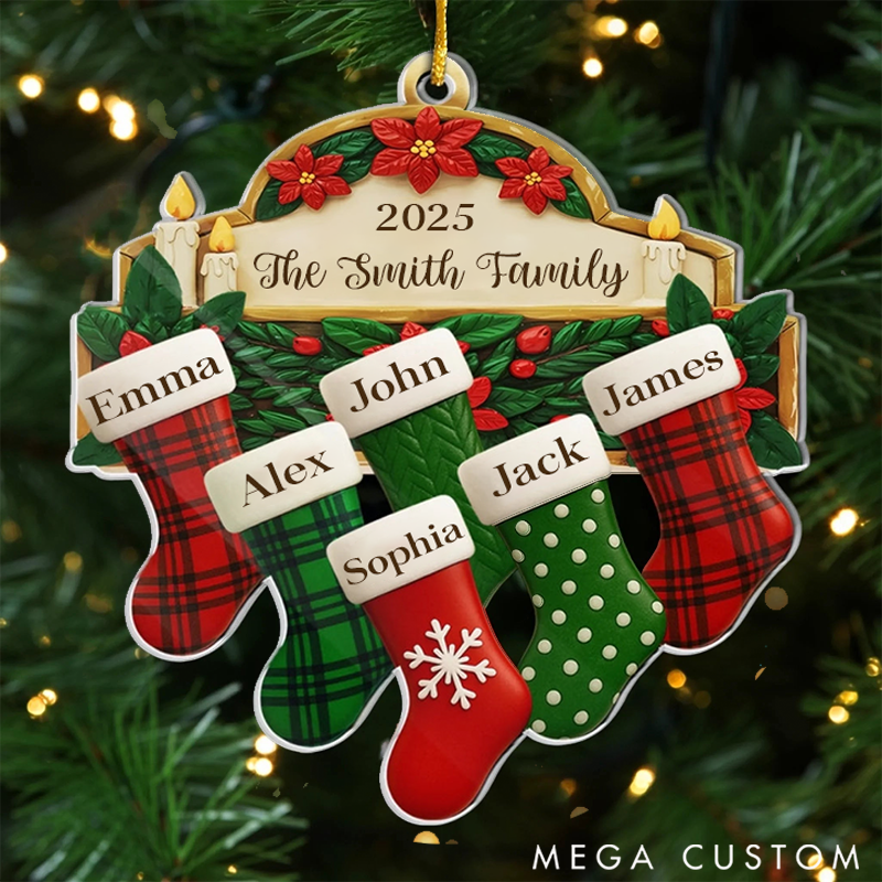 Personalized Family Christmas Ornaments Our First Christmas Together with Beautifully Decorated Stockings