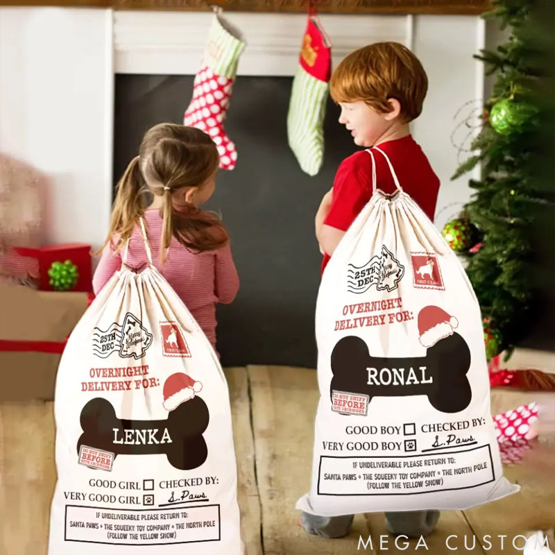 Personalized Dog Lover Overnight Vernight Delivery for Boy Christmas Sack
