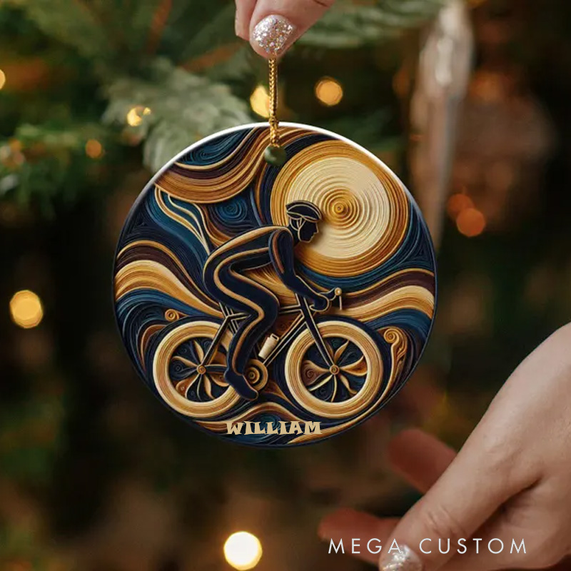 Personalized Ceramic Cyclist Ornament Bicycle Enthusiast Gift Holiday Bicycle Award