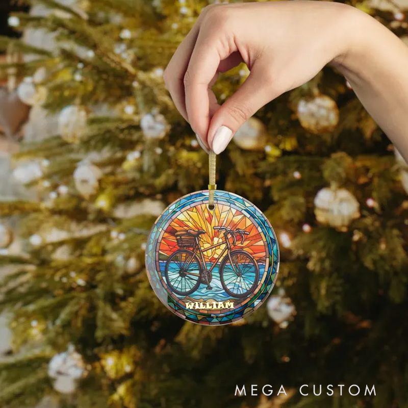 Personalized Stained Bicycle Christmas Ornament Christmas Keepsake Christmas Tree Decoration Gift for Cyclist