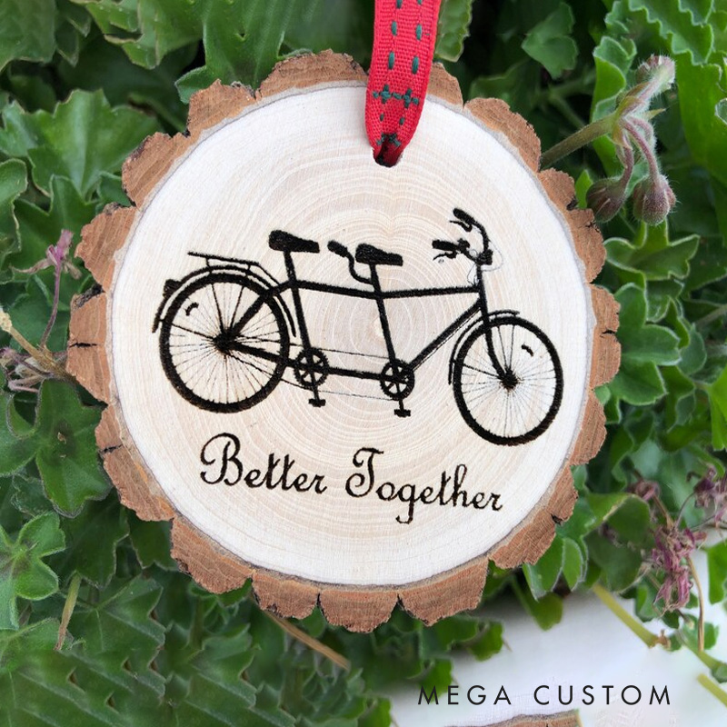 Personalized Bicycle Art Tandem Bike Wooden Christmas Ornament Gift for Cyclist