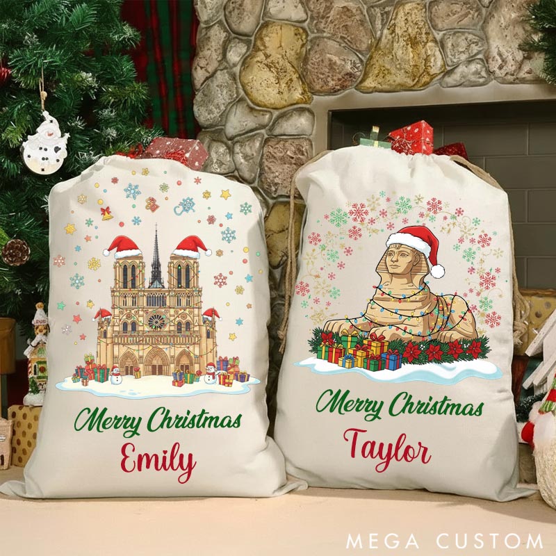 Personalized Travel Bag Christmas Famous Sites Merry Christmas with Custom Name