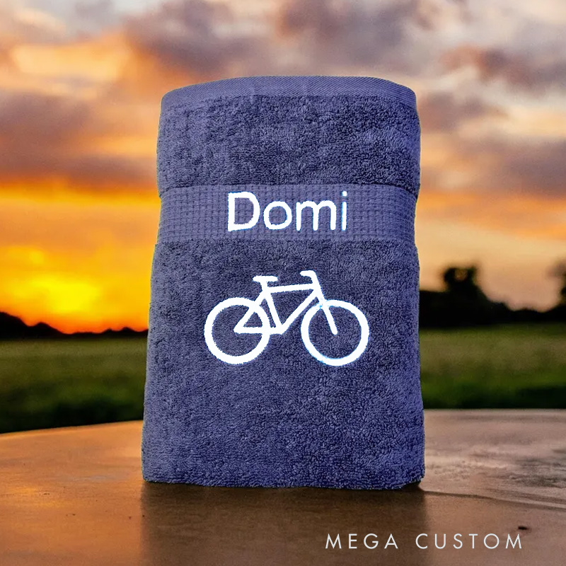 Personalized Bicycle Towel Embroidered with Name Bath Towel Guest Towel Sauna Towel