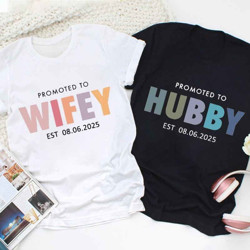 Personalized Playful Promoted to Hubby and Wifey Matching Wedding Couple Classic T-Shirt