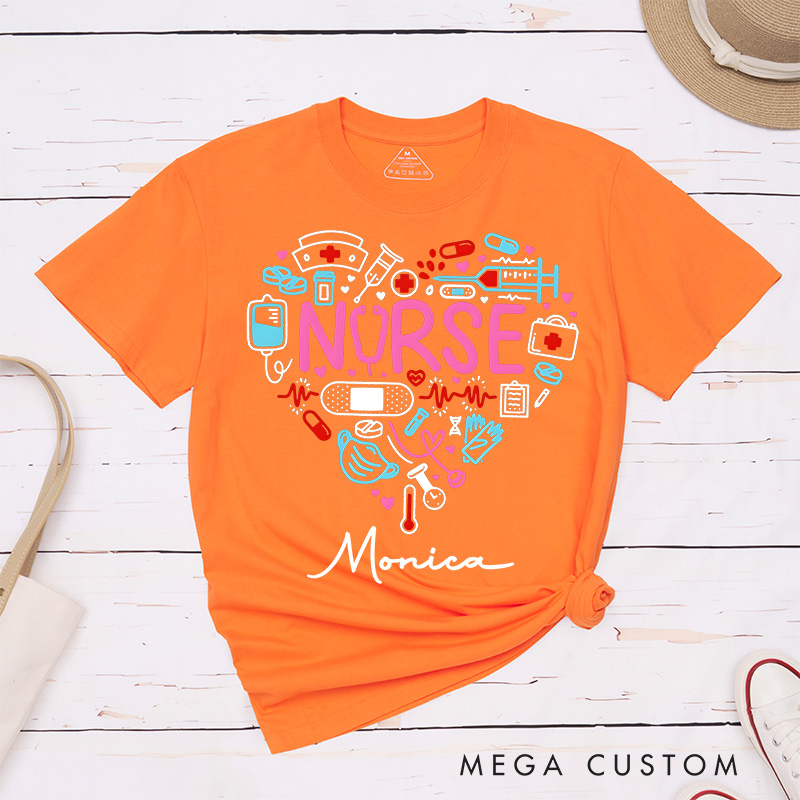 Personalized Nurse T-Shirts Heart of Nurse Fashion Design T-Shirts