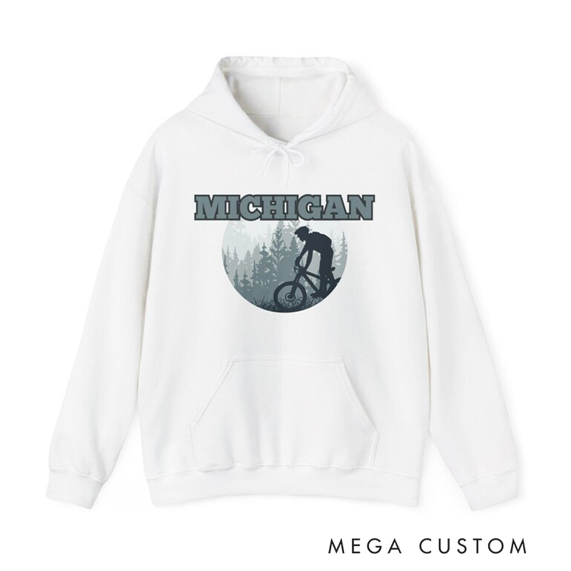 Personalized Mountain Bike Unisex Michigan Hoodie Cycling Sweatshirt Outdoor Adventure Mountain Biking
