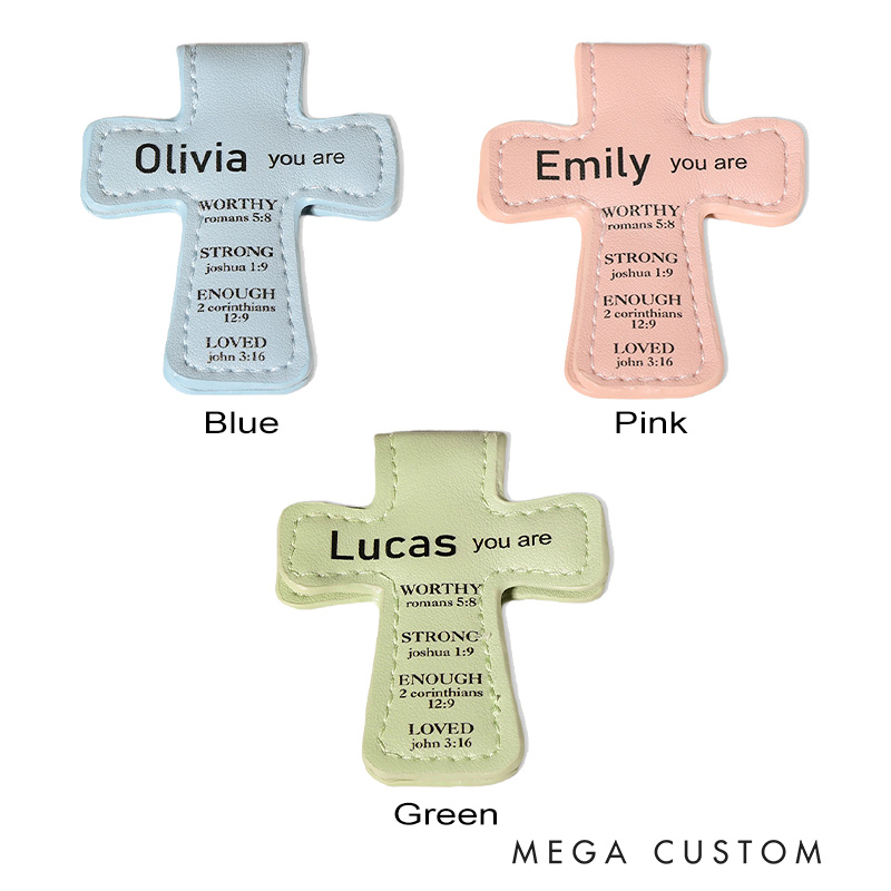 Personalized Inspirational Bible Verses Cross PU Leather Magnetic Bookmark Clip First Communion Baptism Back to School Gift for Christians Bookworms