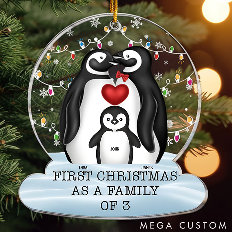 Personalized Family Christmas Ornaments Commemorating Our First Christmas with a Heartwarming Penguin Family
