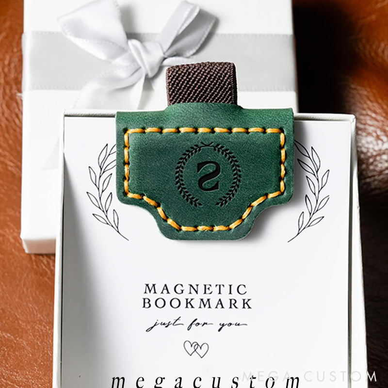 Personalized Leather Magnetic Bookmark with Pen Clip Engraved Magnet Book Clip Design with Name or Initials Handmade Reader Gift