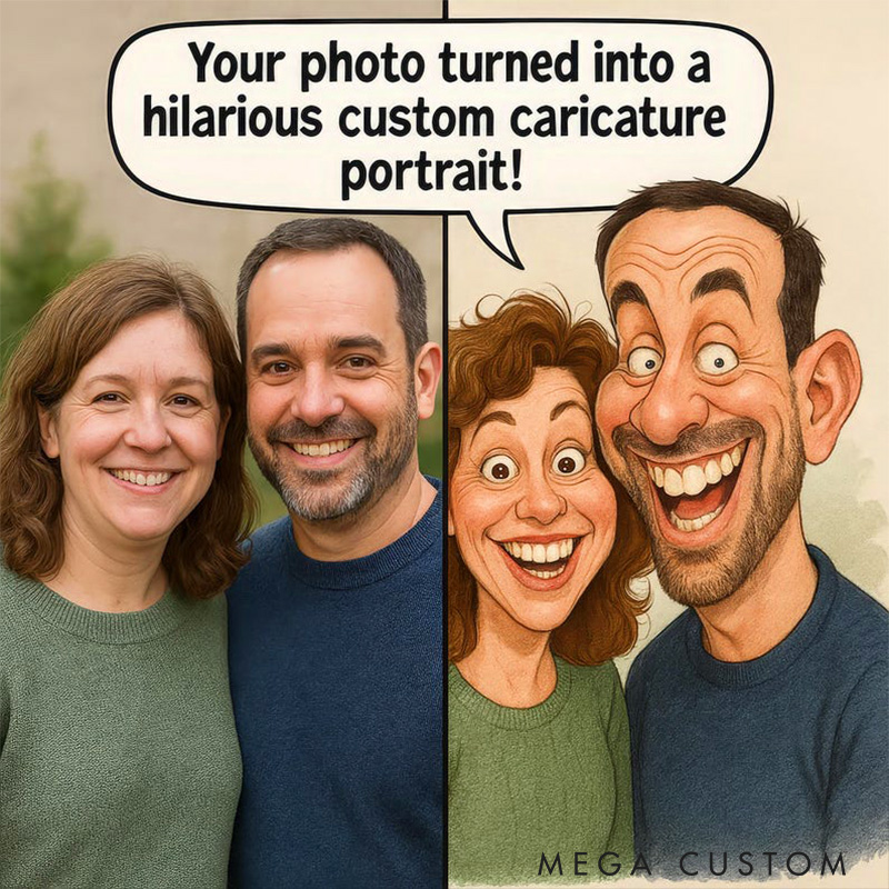 Personalized Couple Caricature Portrait Funny Interracial Art Cartoon Couple Drawing from Photo 
