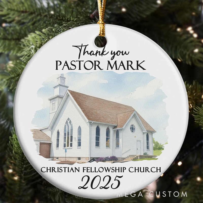 Personalized Thank you Pastor Round Shaped Ceramic Ornament with Name and Year Religious Gift Appreciation Gift for Pastor