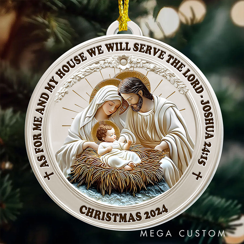 Personalized as for me and My House we will Serve the Lord Acrylic Ornament with Family Name Religious Gift Christian Gift 
