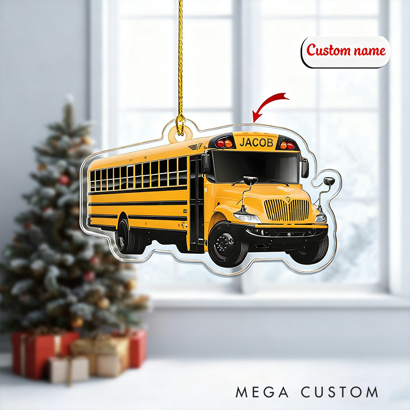 Personalized School Bus Christmas Acrylic Ornament Gift for Teachers and Students