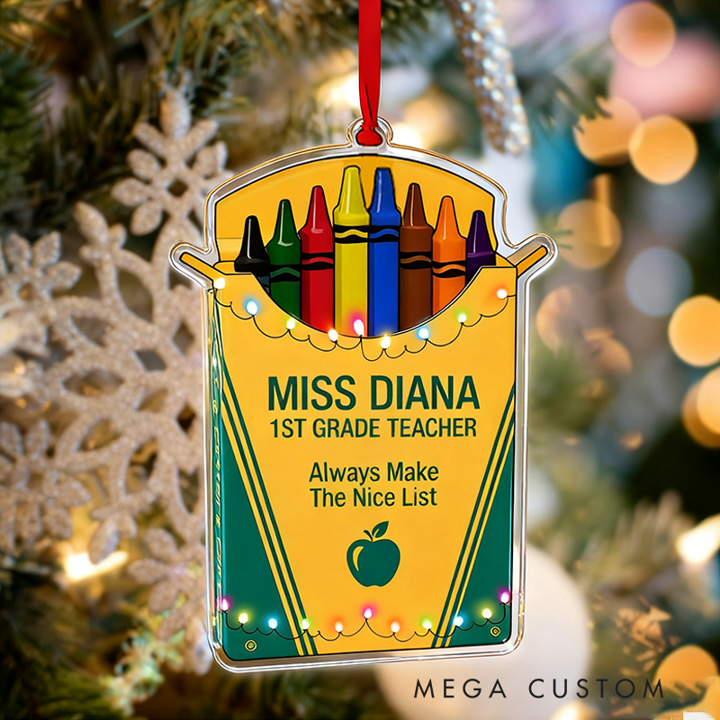 Personalized Teacher Christmas Acrylic Ornament Always Make the Nice List Teacher Design Gift for Teachers