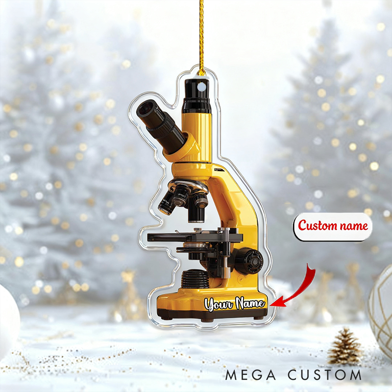 Personalized Teacher Christmas Ornament Yellow Microscope Design Acrylic Ornament for Teachers
