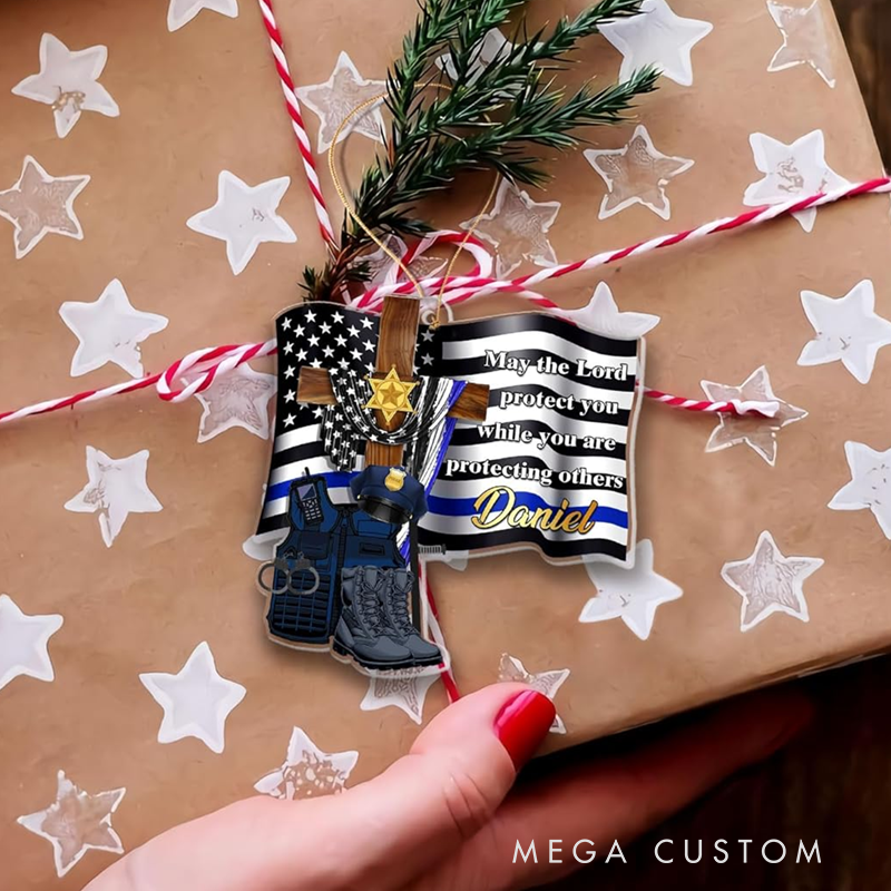 Personalized Police Officer Christmas Ornament with Prayer Design Perfect Gift for Law Enforcement Heroes