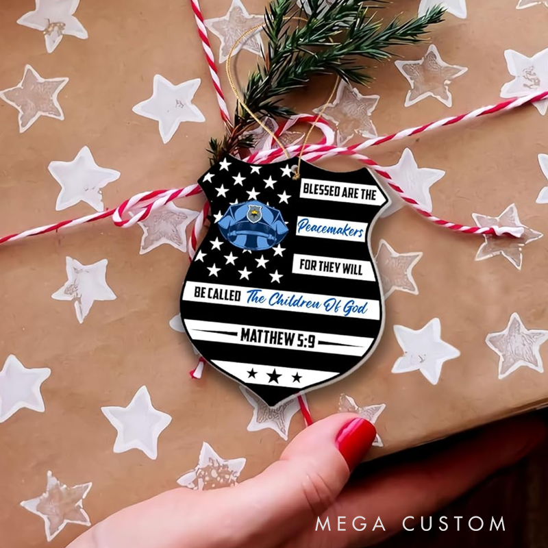 Personalized Police Badge Ornament with Bible Verse Perfect Gift for Law Enforcement Officers