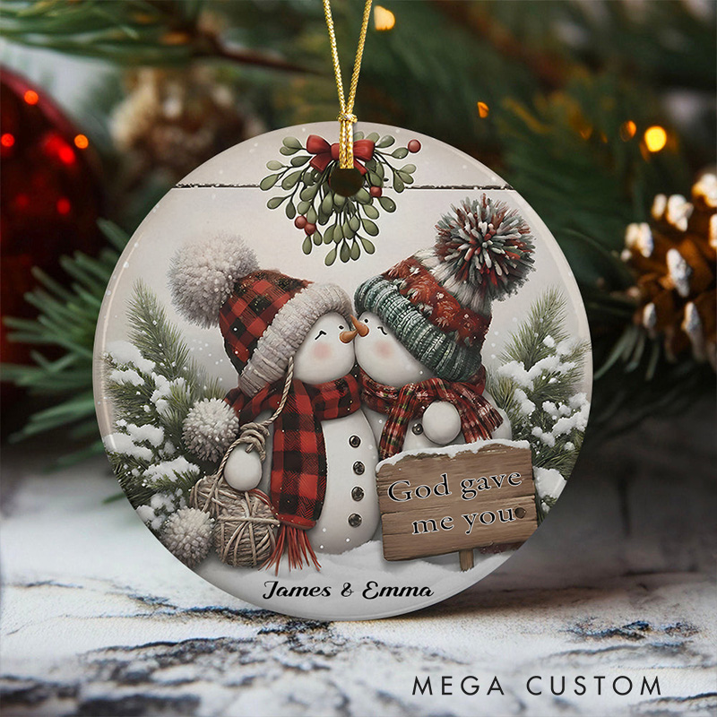 Personalized Snowman God gave me you Ceramic Ornament with Name Religious Gift Christian Gift for Women and Men