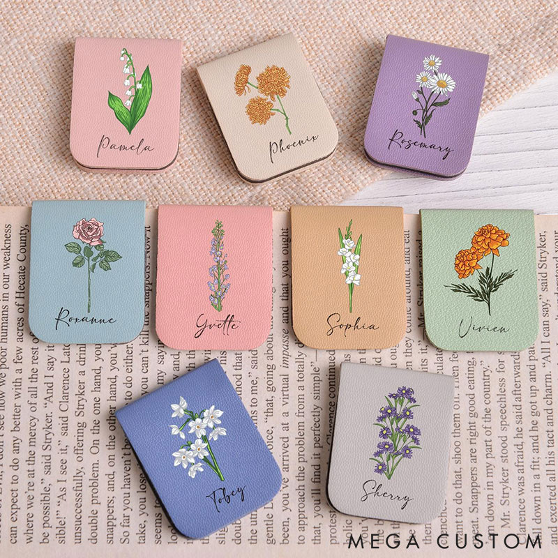 Personalized Magnetic Birth Flower Bookmark Custom Name Leather Bookmark Book Lover Gift Book Accessory