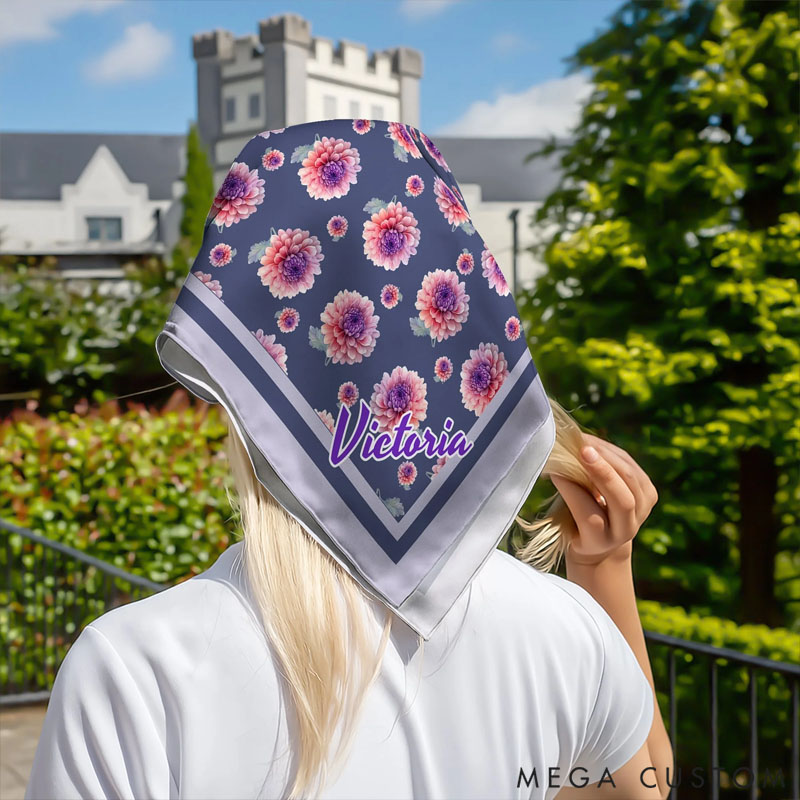 Personalized Vintage Birth Flower Soft Stain Square Scarf with Name Travel Party Accessory Birthday Gift for Women