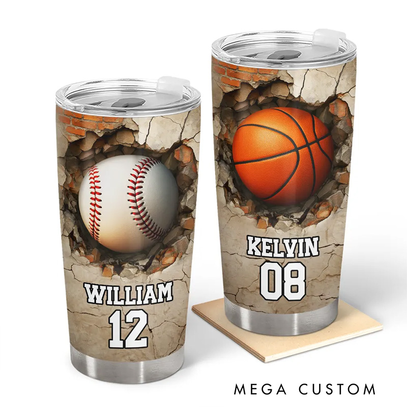 Personalized Sports Tumbler with 3D Cracked Wall Design and Custom Name