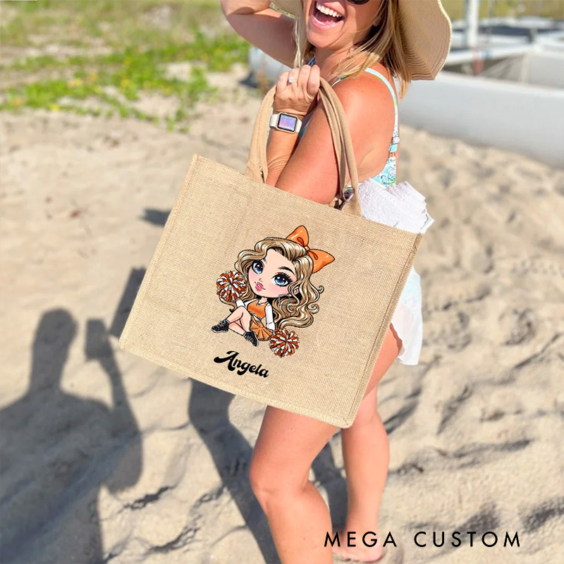 Personalized Cartoon Santa Hat Snowman Bow Initial Jute Tote Bag with Name Birthday Christmas Gift