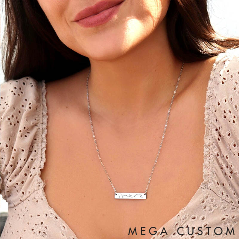 Personalized Rectangular Necklace Travel Destination Engraved Pendant Custom Destination Map