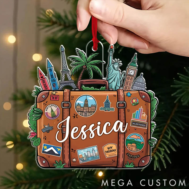 Personalized Acrylic Travel Suitcase Ornament Adventure Keepsake for Travel Lovers