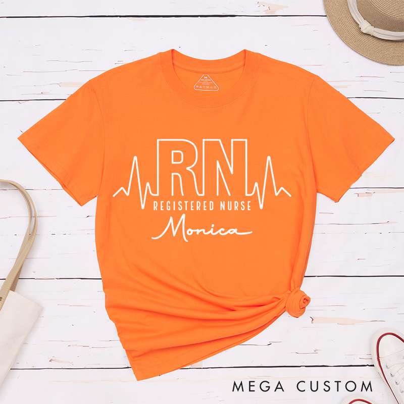 Personalized Nurse T-Shirts Registered Nurse with Heartbeat Fashion Design T-Shirts