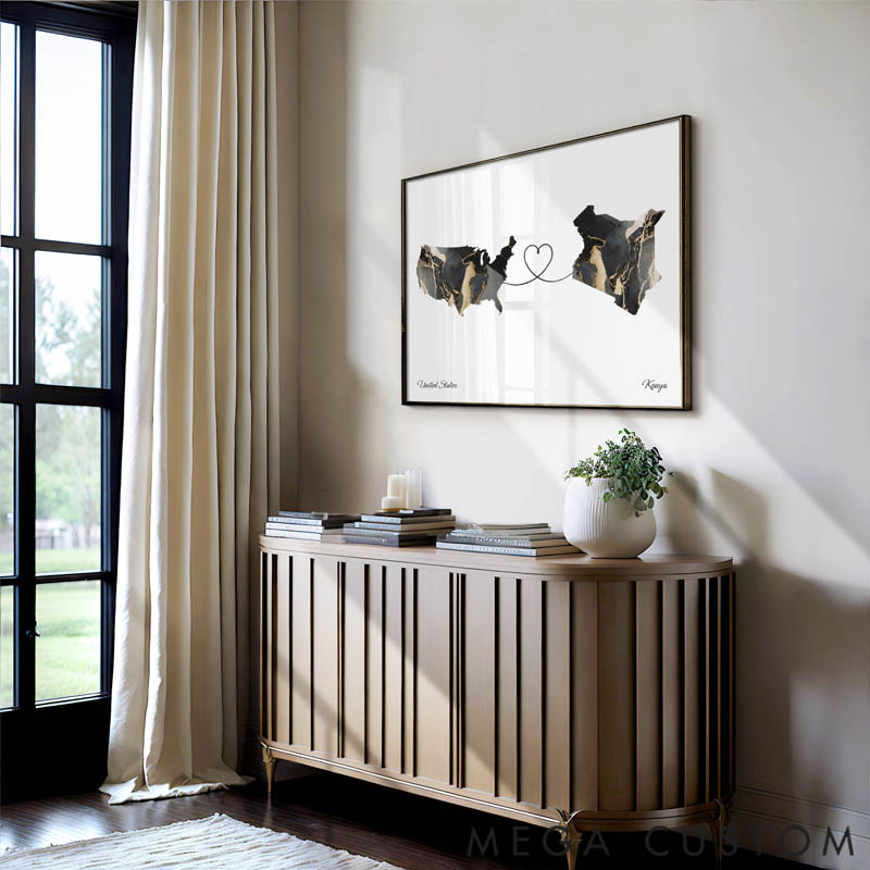 Personalized Canvas Art Travel Marble Two Country Connection Art Home Decor for Travel Lovers