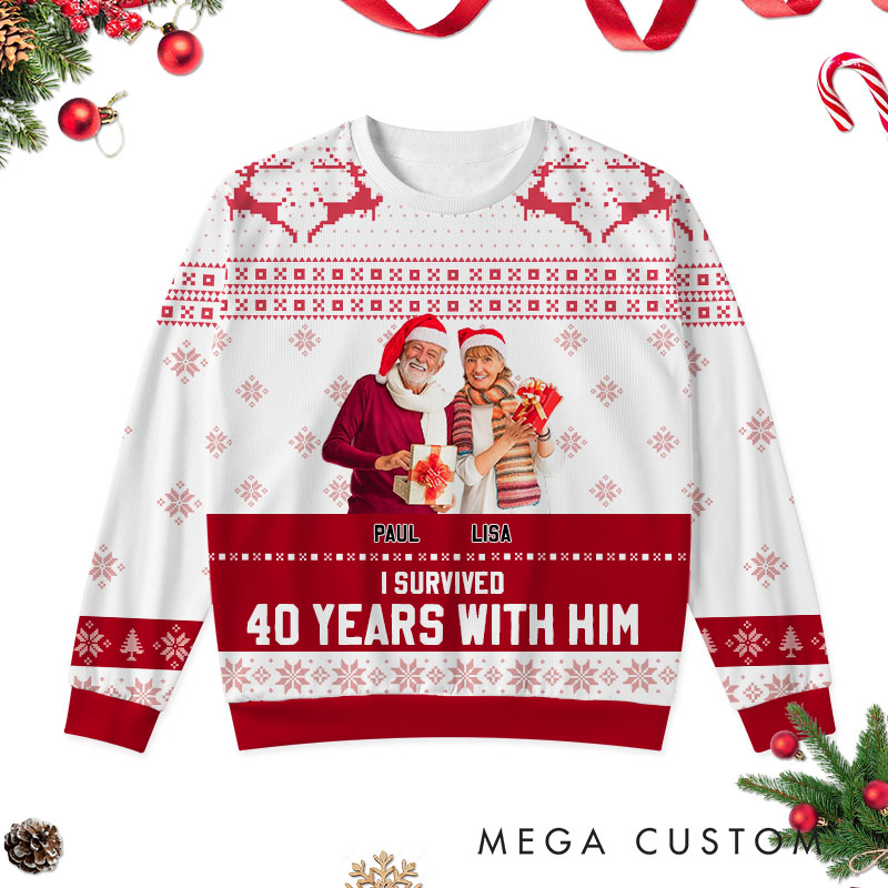 Personalized  Couple Christmas Ugly Sweater Couple Xmas Sweater with Photo for Husband Wife Couple Anniversary Gift Ugly Sweater