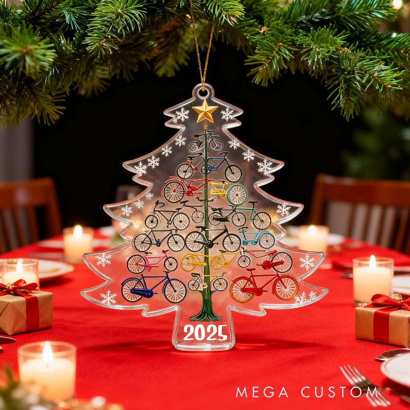 Personalized Customized Bicycle Christmas Ornament Christmas Tree Acrylic Ornament with Year Christmas Birthday Gift for Family Friends