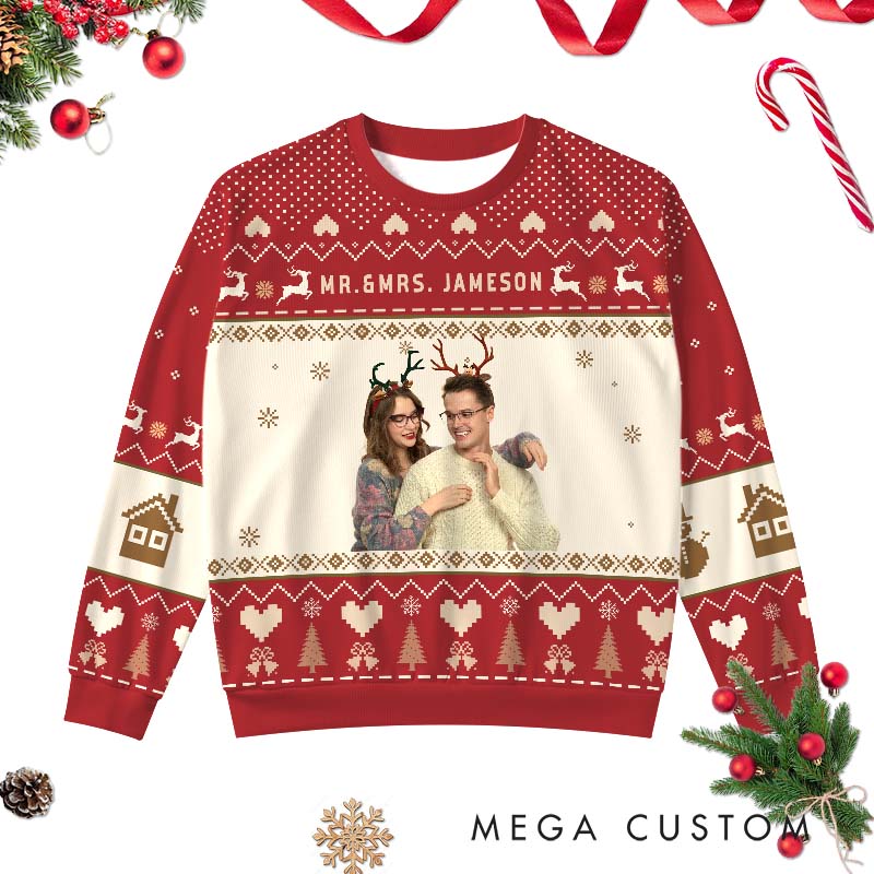 Personalized Couple Ugly Sweater Husband Wife Anniversary Christmas Sweater Couple Christmas Ugly Sweater with Photo for Boyfriend Girlfriend