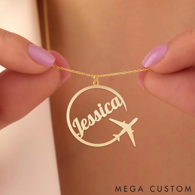 Personalized Travel Name Necklace with Gift for Travel Lovers