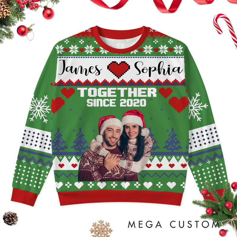 Personalized Couple Christmas Together Since Ugly Sweater Husband Wife Anniversary Ugly Sweater Couple Christmas Ugly Sweater for Him Her