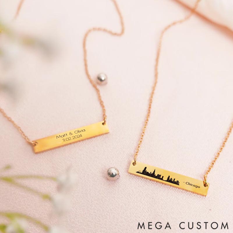 Personalized Travel City Skyline Necklace Travel Lover Gift Custom Name