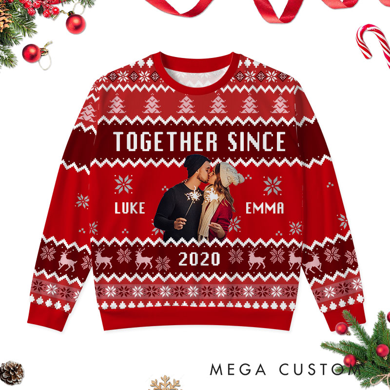 Personalized Couple Christmas Together Since Ugly Sweater Husband Wife Anniversary Ugly Sweater Couple Edition Christmas Ugly Sweater