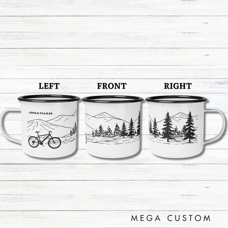 Personalized MTB Enamel Mug Mountain Bike Gift Camping Coffee Cup