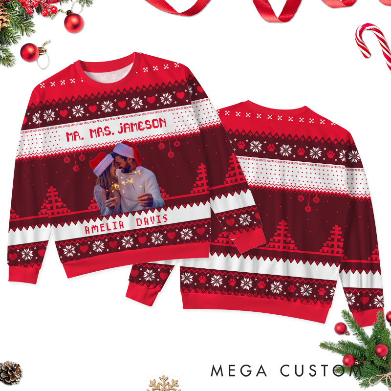 Personalized Christmas Sweater with Couple Photo Custom Couple Ugly Sweater Wedding Anniversary Gift Sweater for Husband Wife