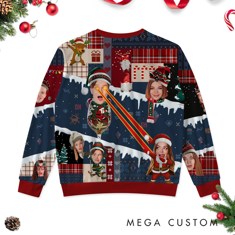 Personalized Funny Couple Photo Christmas Ugly Sweater Custom Couple Face Xmas Matching Crewneck Sweatshirt Christmas Gift for Husband Wife