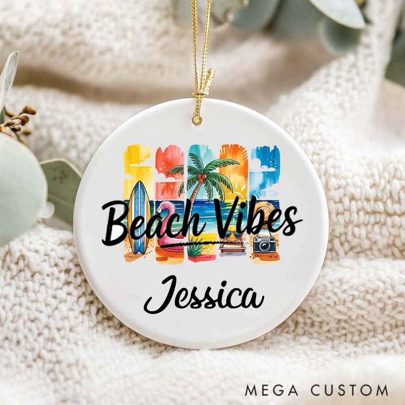 Personalized Ceramic Ornament Beach Vibes Traveling Gift for Travel Lovers