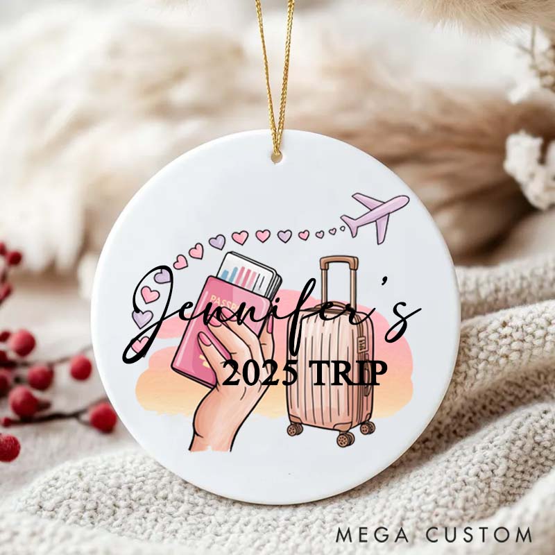 Personalized Ceramic Ornament 2025 Trip Traveling Gift for Travel Lovers