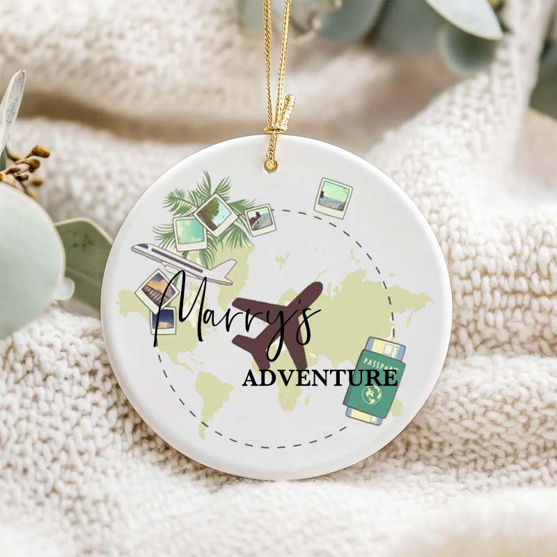 Personalized Ceramic Ornament Global Travel Adventures Traveling Gift for Travel Lovers
