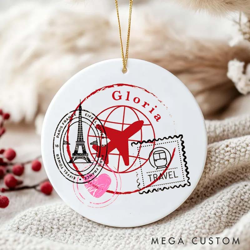 Personalized Ceramic Ornament Travel Stamp Memorial Traveling Gift for Travel Lovers