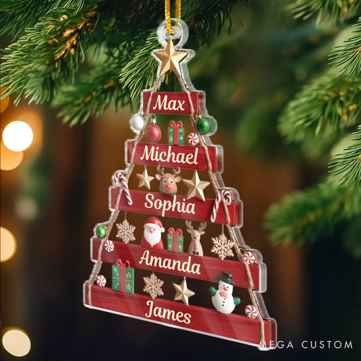 Personalized Acrylic Together We Shine at Christmas Tree Shaped Holiday Festival Ornament 