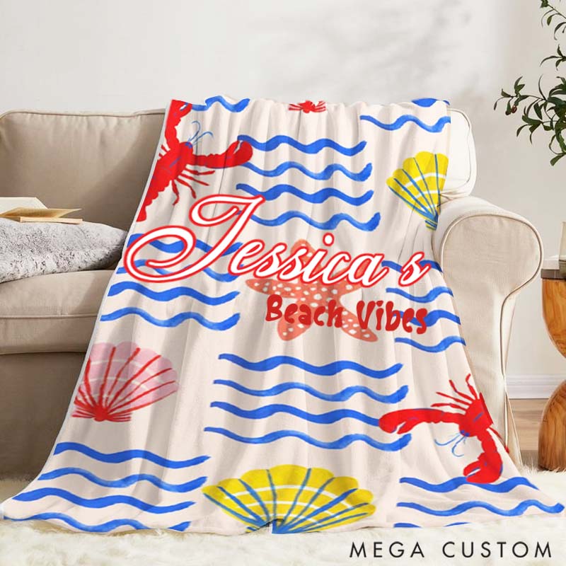 Personalized Travel Mom Blanket Gift for Travel Lovers Beach Vibes and Custom Name